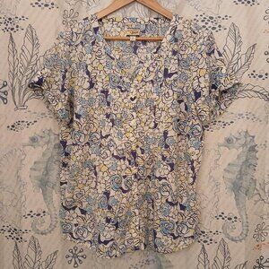 G.H. Bass & Co. Women’s Short-Sleeve Button-Down V-Neck Top XL